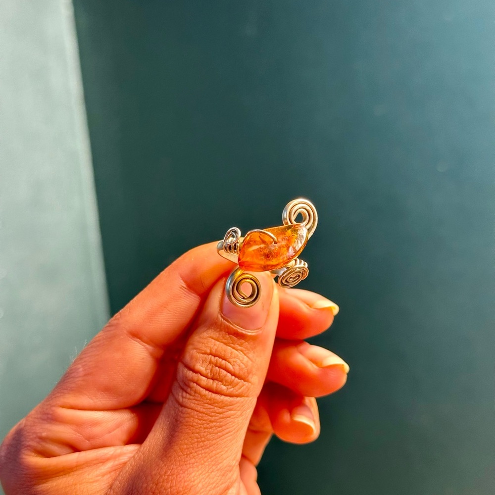 ~SOLD~ Handcrafted Golden Amber Wire Wrap Ring Size 9.25